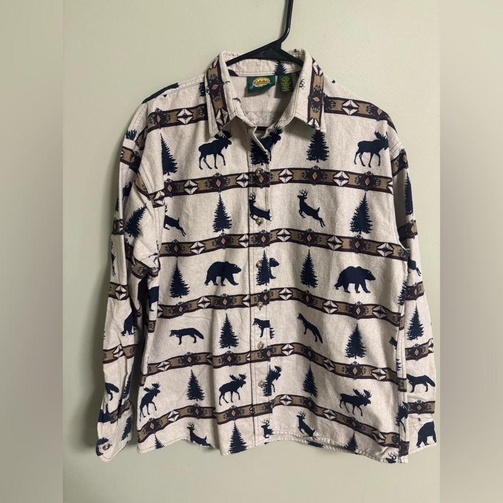 Cabela's Womens Nature Aztec Animal Theme Shirt Size Large Flannel 100% Cotton
